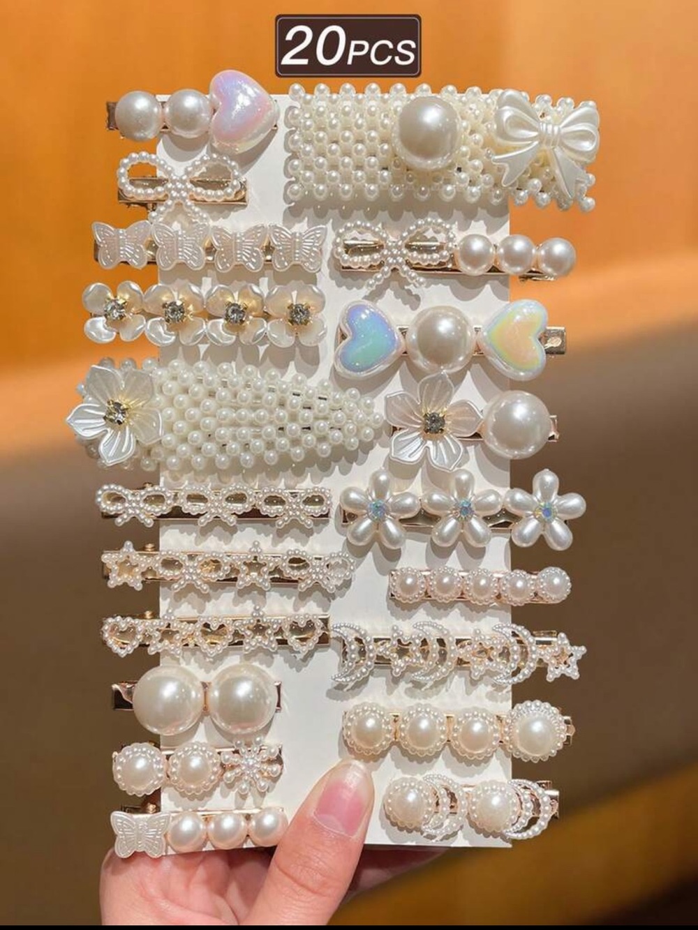 Pearl and Iridescent Boutique Luxury Heart Hair Clip Set - Women Accessories